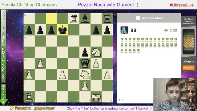 NEW RECORD online!!! Chess prodigy Tykhon(9 y.o.) did 45 in Puzzle Rush on Chess.com. 09/03/2019 смотреть онлайн