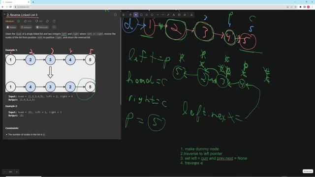 Reverse Linked List II - LeetCode 92 - Python смотреть онлайн