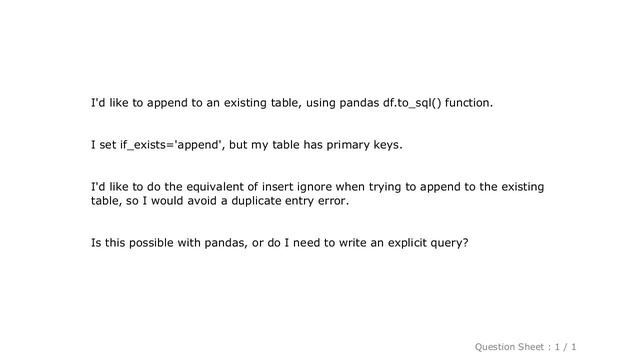 MySQL : Pandas to_sql fails on duplicate primary key смотреть онлайн
