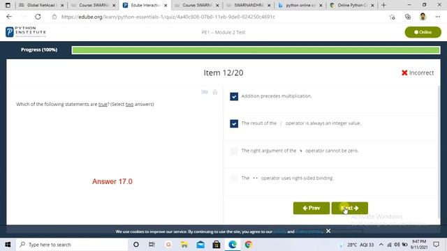 PCAP – Programming Essentials 1 in Python Quizzes Module 2 Test Answers смотреть онлайн