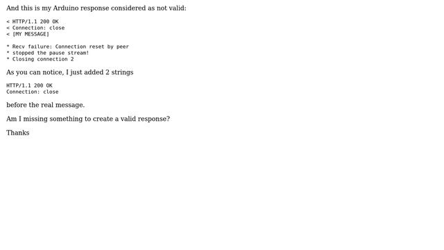 Arduino: How to build a valid HTTP Response. Recv failure: Connection reset by peer? смотреть онлайн