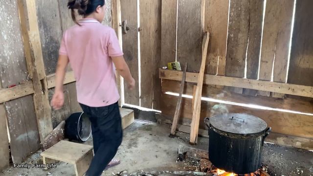 to make a place for laying hens, a pot to cook pig bran, and an awning. | Family Farm Life смотреть онлайн