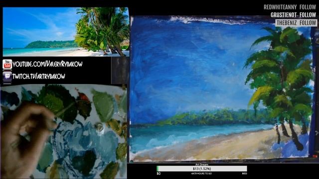 Рисуем морской пейзаж акрилом - Валерий Рыбаков. Как нарисовать море, пальмы, морской берег и волны смотреть онлайн