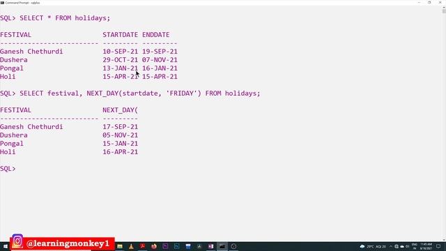 NEXT_DAY LAST_DAY MONTHS_BETWEEN Functions in SQL || Lesson 68 || DBMS || Learning Monkey || смотреть онлайн