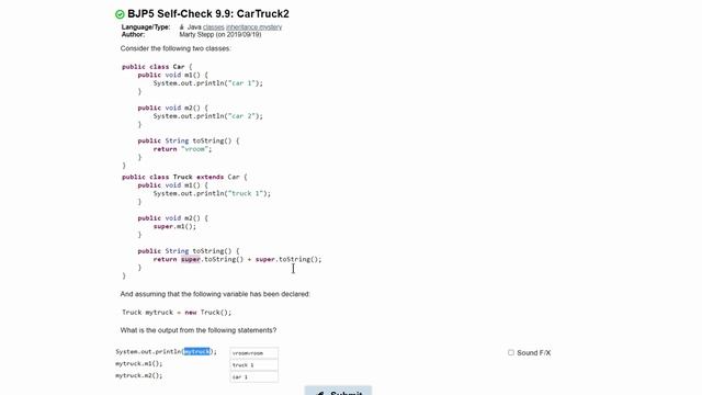 Java Practice It | Self-Check 9.9 carTruck2 | classes, inheritance, mystery смотреть онлайн