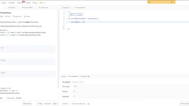 Leetcode 856 Solution Tutorial - Score of Parentheses Javascript Leetcode Soln смотреть онлайн
