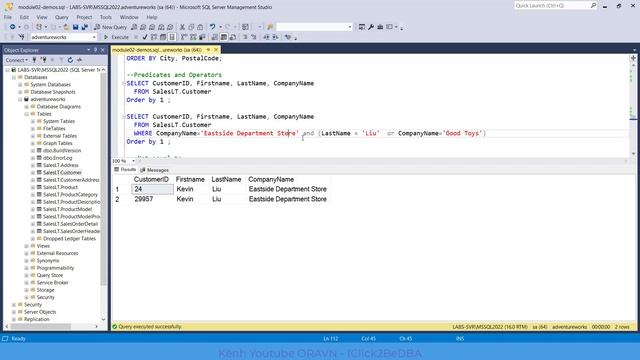 [Khóa học SQL Server] QUERYING DATA WITH TSQL: Chương 2-Phần 2: Thực hành WHERE và ORDER BY смотреть онлайн