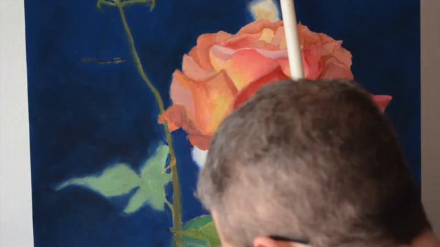#17 How to paint a beautiful rose in oils, with blue background and glazing смотреть онлайн