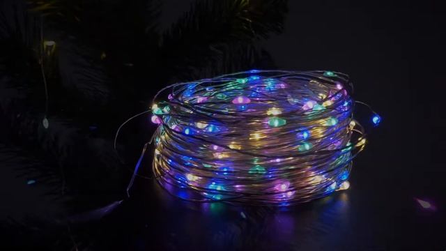 Xmas гирлянд 200 Led (Copper) на медной проволоке (Капля росы) Мультицветная, работает от батареек смотреть онлайн