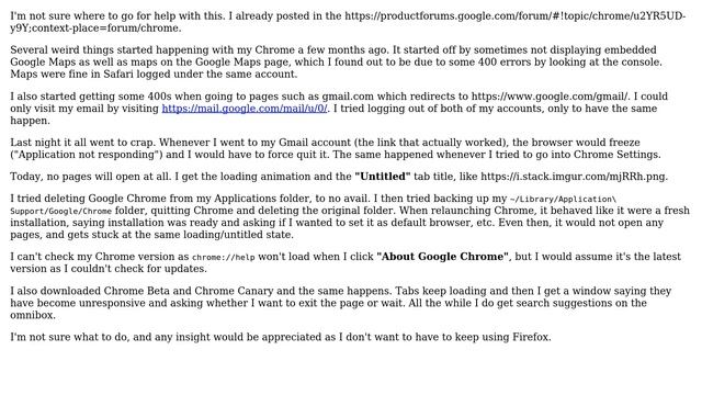 Chrome Stopped Loading Pages On My Mac (El Capitan 10.11.6)