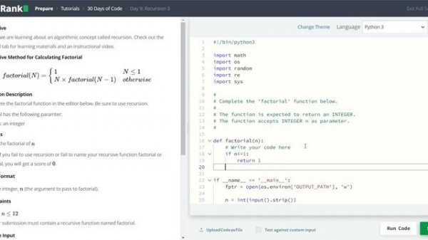 HackerRank 30 Days of Code | Day 9: Recursion 3 | Python