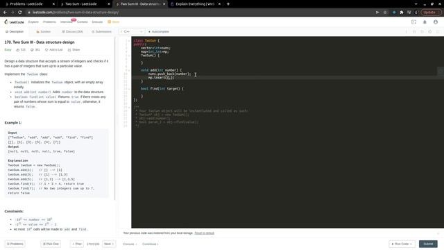 LeetCode 170. Two Sum III - Data structure design | Medium | Algorithm Explained | C++ смотреть онлайн