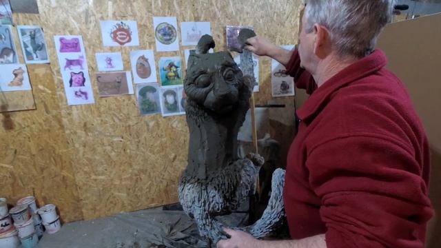 СКУЛЬПТУРА КОТА из цемента.. изготовление головы КОТА из арт бетона. смотреть онлайн
