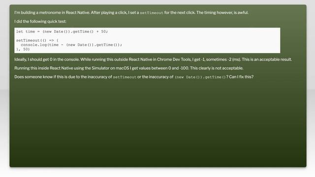 Accuracy of setTimeout in React Native смотреть онлайн