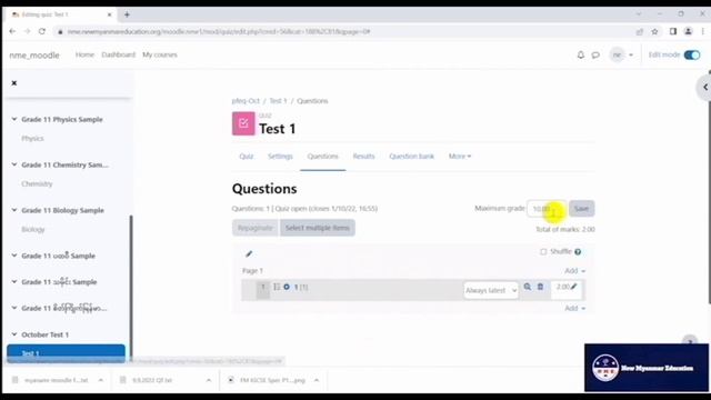 How to add questions in a quiz to a NME Moodle Course ,Teacher Role_Tchr 5 смотреть онлайн