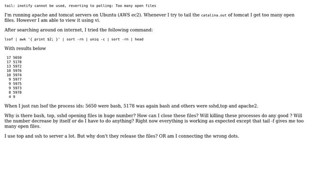 DevOps & SysAdmins: tail: inotify cannot be used, reverting to polling: Too many open files смотреть онлайн