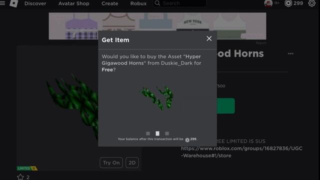Sniping Hyper Gigawood Horns Free Ugc Limited On Mobile On Roblox смотреть онлайн