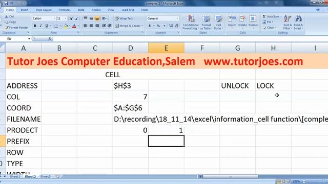 Information Cell Function In Excel Part-1 Tamil смотреть онлайн