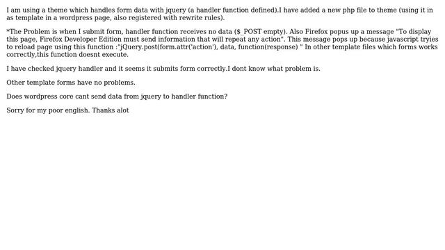 Wordpress: $_POST empty in using new php file added to theme смотреть онлайн