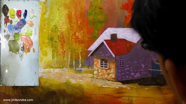 Tutorial : Acrylic Painting Landscape / House In Autumn Forest / JMLisondra