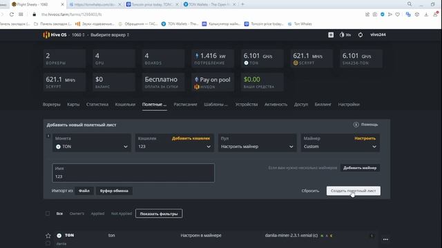 Майним TON на Hive OS выгоднее Эфира! Пошаговая инструкция.