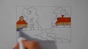 Как ЛЕГКО нарисовать ДЕРЕВЕНСКИЙ ПЕЙЗАЖ, Рисуем Просто/808/How to draw a RURAL LANDSCAPE