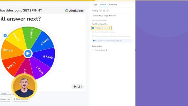 [1 Minute] How To Set Up An Interactive Spinner Wheel | AhaSlides