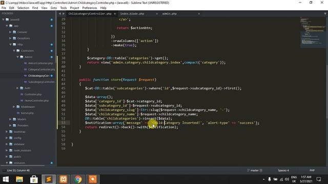 09 laravel ecommerce course | childcategory part 2 смотреть онлайн