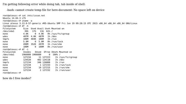 DevOps & SysAdmins: -bash: cannot create temp file for here-document: No space left on device смотреть онлайн
