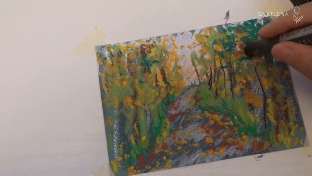 Мини картина любимой осени масляной пастелью | Soft oil pastels mungyo смотреть онлайн