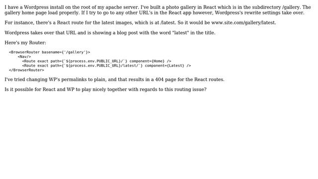 Wordpress: Permalink conflict with React Router in subfolder смотреть онлайн