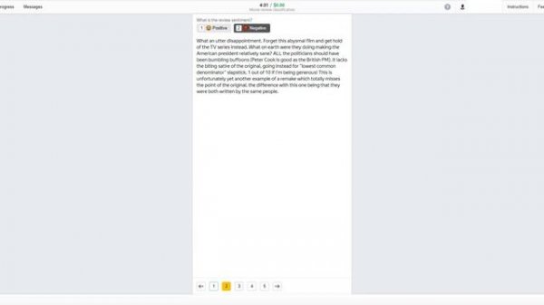 Movie review classification Training Toloka. 0.01$ Per Task, 100% Passed