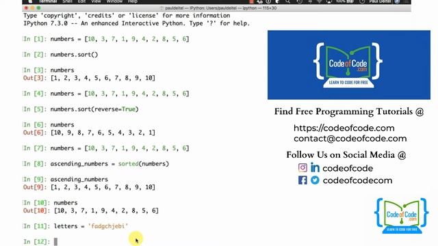 Learn Python | Chapter 05: Sequences: Lists and Tuples Ep.9: Sorting Lists | CodeOfCode смотреть онлайн