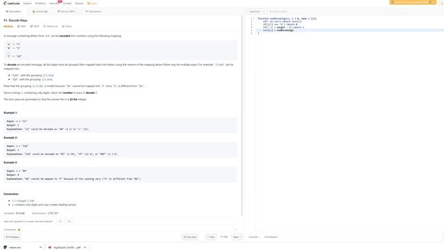 91. Decode Ways - JavaScript - Memoization смотреть онлайн