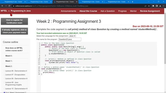 NPTEL Programming In Java WEEK2 Programming Assignment Solutions | Swayam July 2023 | IIT Kharagpur смотреть онлайн