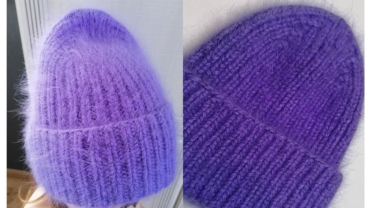 Шапка спицами из пуха норки с красивой макушкой. Простая шапка бини за один вечер! смотреть онлайн