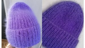 Шапка спицами из пуха норки с красивой макушкой. Простая шапка бини за один вечер!