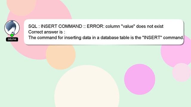 SQL : INSERT COMMAND :: ERROR: column "value" does not exist смотреть онлайн