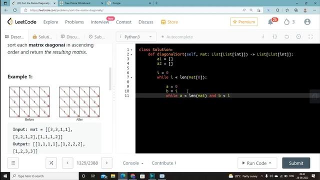 Leetcode 1329. Sort the Matrix Diagonally смотреть онлайн