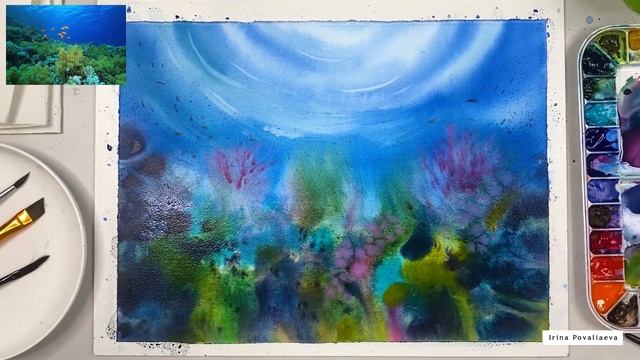 Рисую Коралловый риф с рыбками акварелью смотреть онлайн