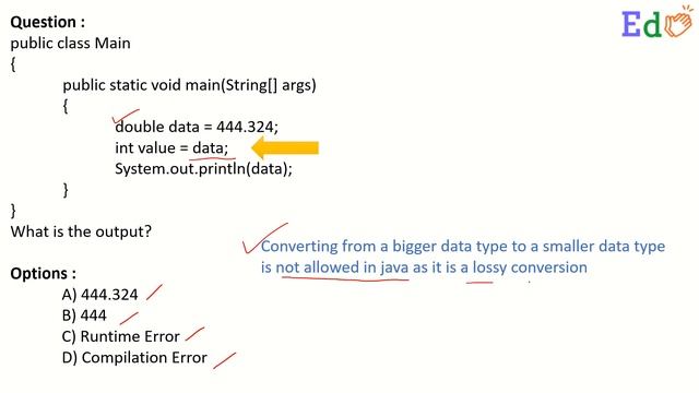 What is the output of the Java code (Type Conversion) ? смотреть онлайн