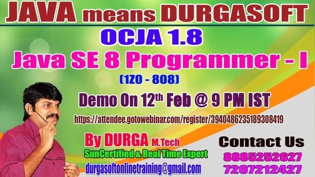 OCJA 1.8 Java SE 8 Programmer - I (1Z0 - 808) by Mr. Durga Sir Demo on 12th Feb @9:00PM IST смотреть онлайн