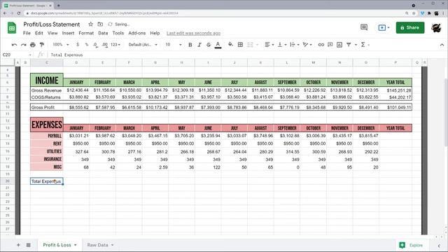Simple Profit & Loss Spreadsheet Tutorial смотреть онлайн