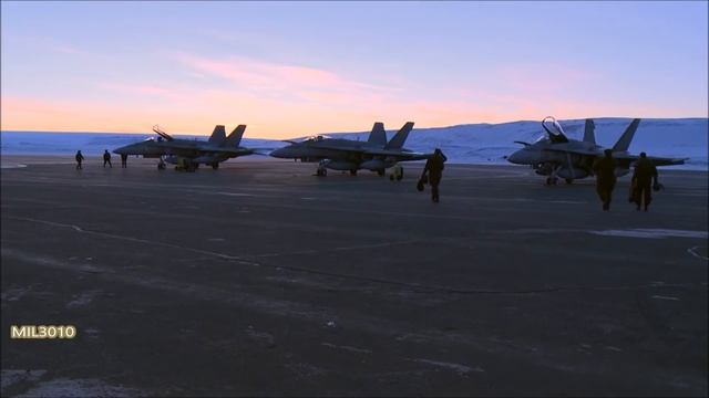 Arctic. Canadian Air Force CF-18 Hornet fighters at an air base in Greenland. смотреть онлайн