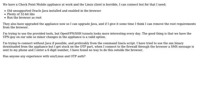 Unix & Linux: Check Point - Connect under Linux - snx + OTP смотреть онлайн