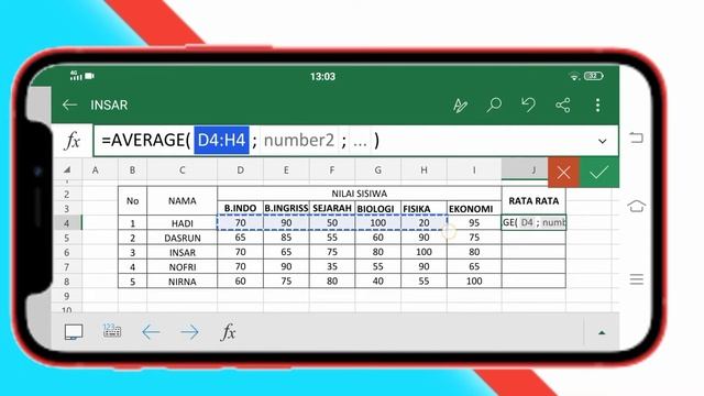 Cara menghitung nilai rata-rata menggunakan rumus average di Excel Android смотреть онлайн