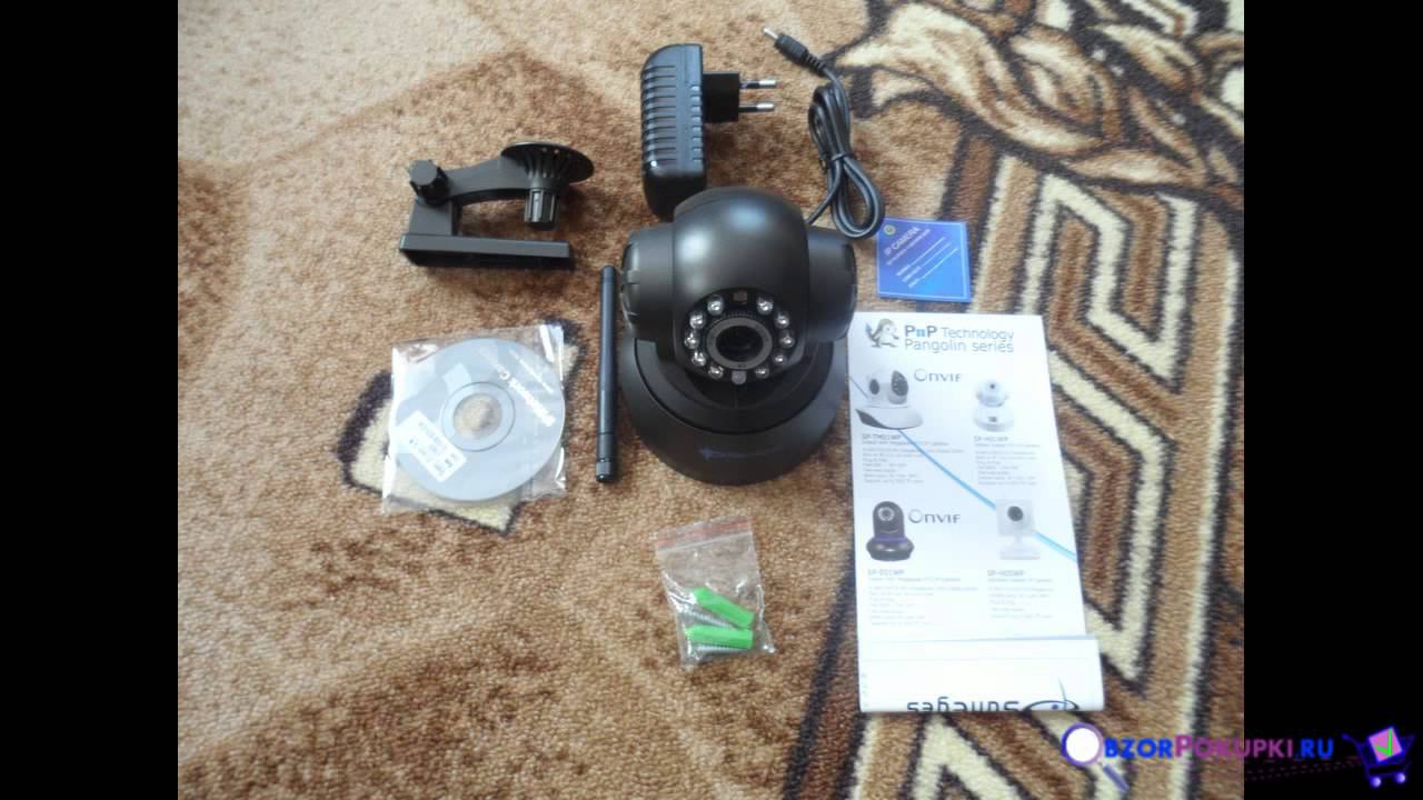 Распаковка поворотной беспроводной IP камеры SunEyes SP-FJ01W с функцией ночного видения. смотреть онлайн