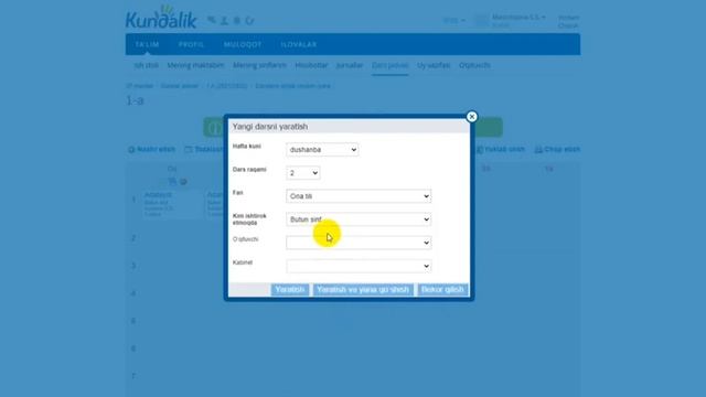 E.maktab.uz(kundalik.com)da Dars Jadval Yaratish.e.maktab.uz