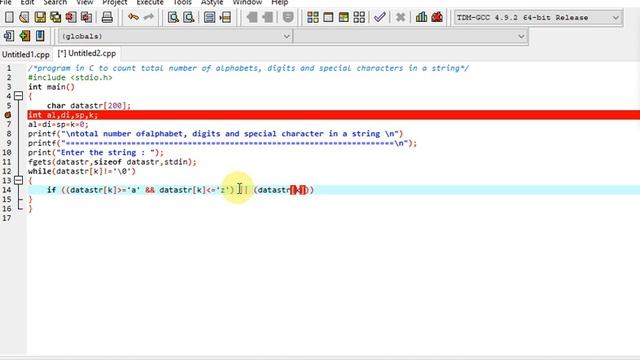 program in C to count total number of alphabets, digits and special characters in a string смотреть онлайн