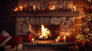 Уютная Рождественская атмосфера Камин с расслабляющей Фортепианной Джазовой Рождественской музыкой